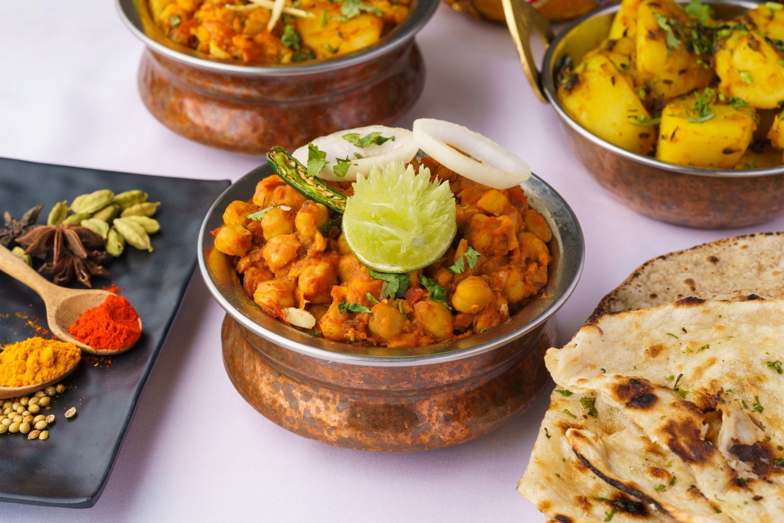 Fresh naan bread served with Indian curry Koh Samui